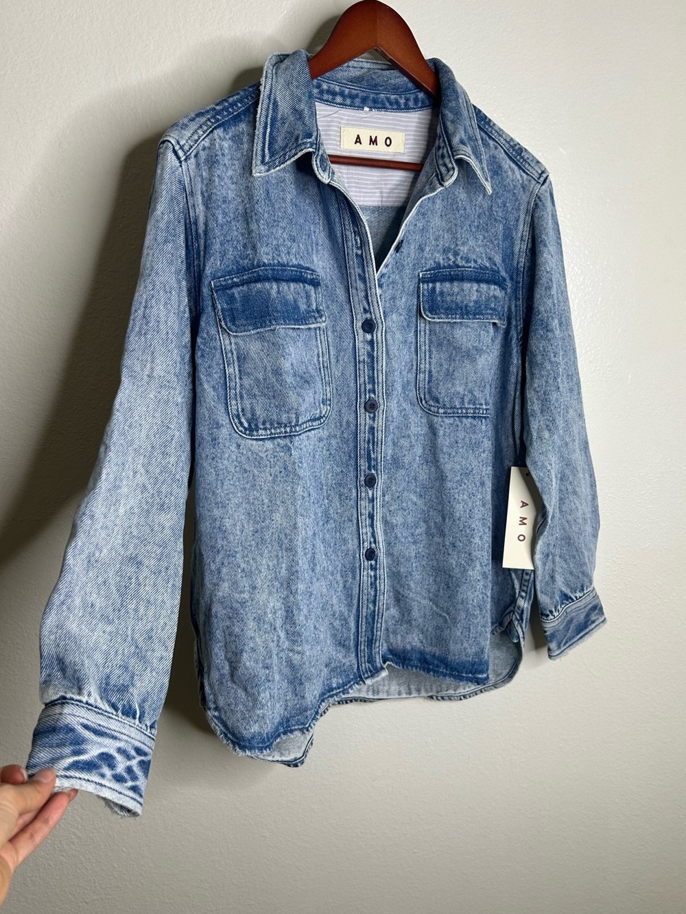NWT AMO Acid Wash Denim Button Down Heavyweight Shirt Jacket Size Small